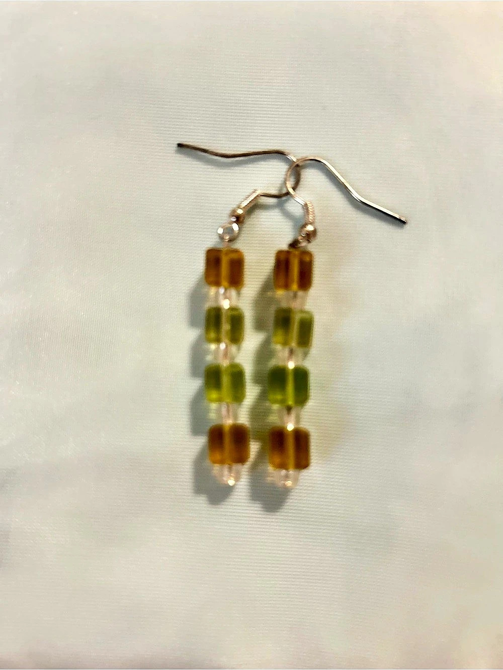 Beaded Glass Drop Earrings in Amberish & Green